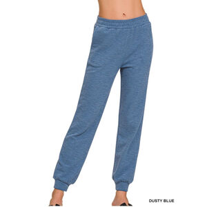 NEW Zenana Cotton Slub Jogger Pants S M L Dusty Blue Lounge Joggers